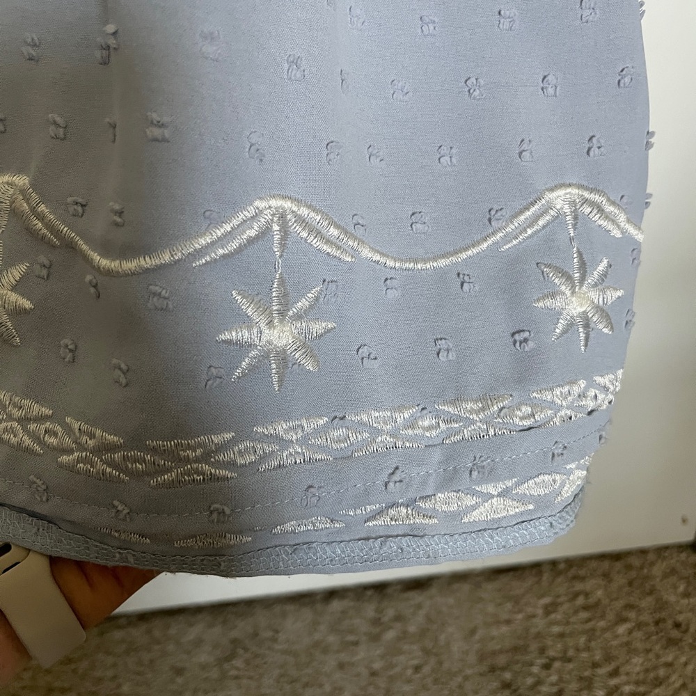 Simple Dusty Blue Square-Neck Midi Dress with Smocked Bodice - Picture 3 of 3